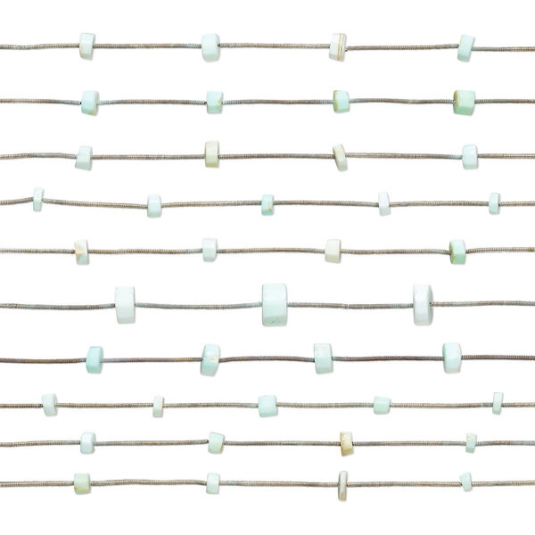 Bead, blue opal (dyed), 4x2mm-11x7mm hand-cut faceted heishi with 0.4-1.4mm hole, C grade, Mohs hardness 5 to 6-1/2. Sold per pkg of (10) 6-inch strands. image number 0