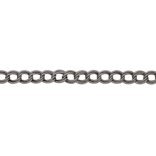 Chain, gunmetal-plated brass, 4mm double curb. Sold per 50-foot spool. image number 0