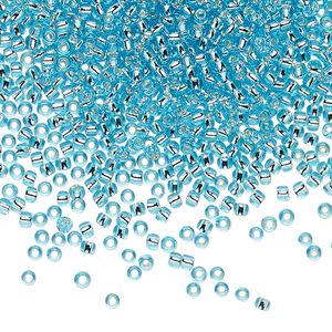 Seed bead, TOHO BEADS®, glass, pkg/7.5g, #11 round, transparent silver-lined aquamarine (TR-11-23).