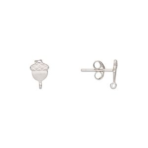 Earstud 1pkg2 Amoracast® sterling silver, 7x6mm acorn / earnuts, 1 pair