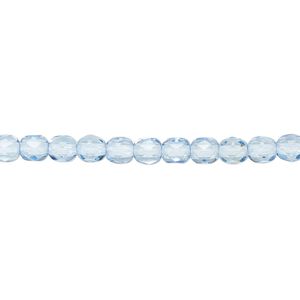Bead, Czech fire-polished dipped décor glass, light blue, 4mm faceted round. Sold per 15-1/2" to 16" strand, approximately 100 beads.