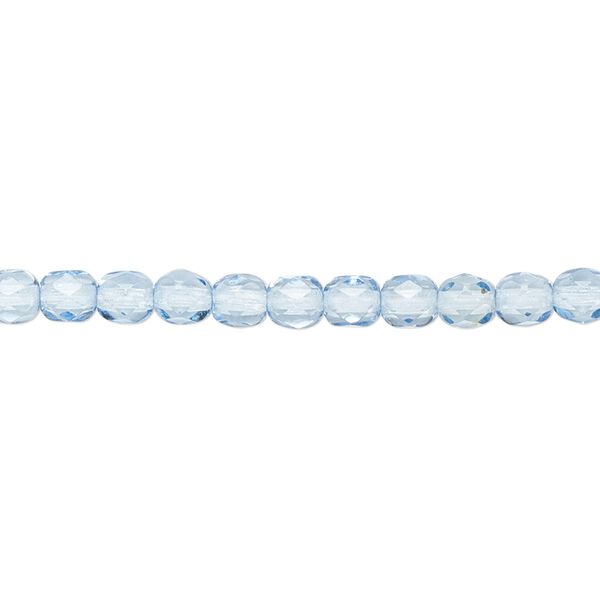 Bead, Czech fire-polished dipped décor glass, light blue, 4mm faceted round. Sold per 15-1/2" to 16" strand, approximately 100 beads. image number 0