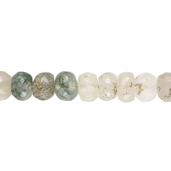 Moss agate 1pkg1, hand-cut faceted rondelle bead natural B grade, 14 inch 7x4mm-8x6mm image number 0