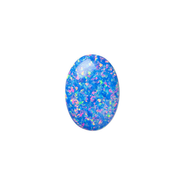 Cabochon, "opal" (silica and epoxy) (man-made), royal blue, 18x13mm calibrated oval. Sold individually. image number 0