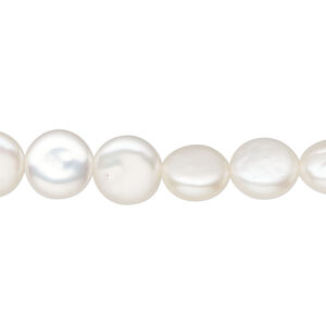 Freshwater pearl 1pkg1, puffed flat round, 15.5-16 inch white 9-9.5mm cultured