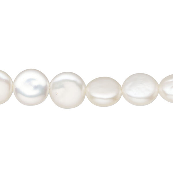 Freshwater pearl 1pkg1, puffed flat round, 15.5-16 inch white 9-9.5mm cultured image number 0