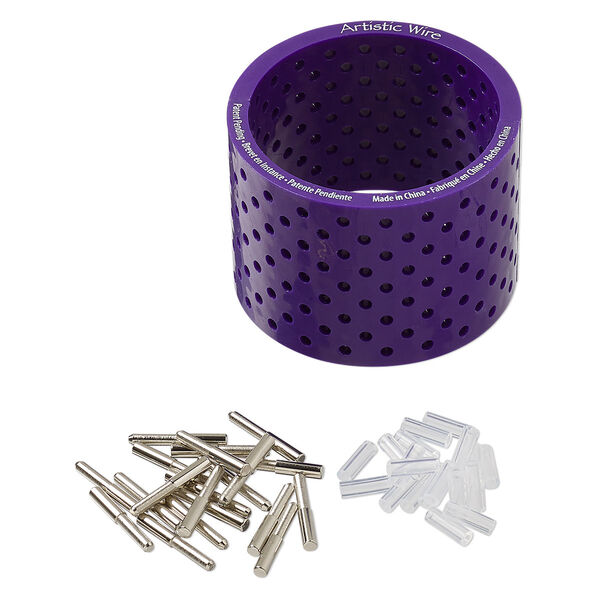 3D bracelet jig, Beadalon® Artistic Wire®, plastic and steel, purple and clear, 2-3/4 x 2 inches with (20) 12x4mm fasteners and (20) 23x3.5mm pegs. Sold per 41-piece set. image number 0