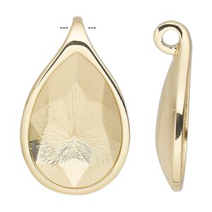 Pendant, Almost Instant Jewelry®, gold-plated "pewter" (zinc-based alloy), 39x24mm with 30x20mm pear setting. Sold individually.