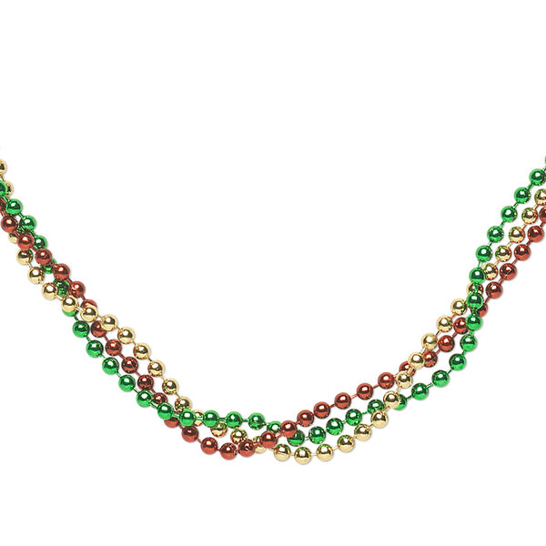 Chain, steel, gold / green / red, 2.4mm ball, 24 inches with ball chain connector. Sold per pkg of 3. image number 0