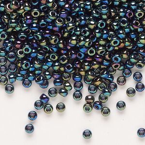 Seed bead, Miyuki, glass, pkg/250g, #8 rocaille, opaque rainbow black (RR-455).