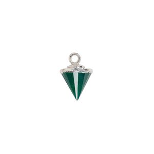 Green onyx / sterling silver 1pkg1, electroplated hand-cut faceted cone drop 9x8mm-11x8mm