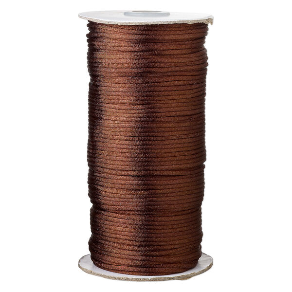 Cord, Satinique™, satin, dark brown, 2mm regular. Sold per 400-foot spool. image number 0