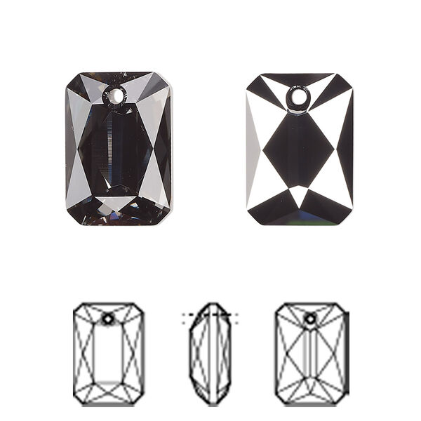 Drop 1pk crystal silver night, Crystal Passions® 16x11.5mm pendant emerald cut 6435 image number 0