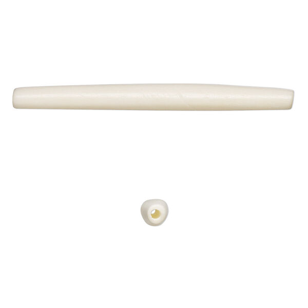 Bead, bone (bleached), white, 65x5mm-65x8mm hand-cut hairpipe, Mohs hardness 2-1/2. Sold per pkg of 24. image number 0