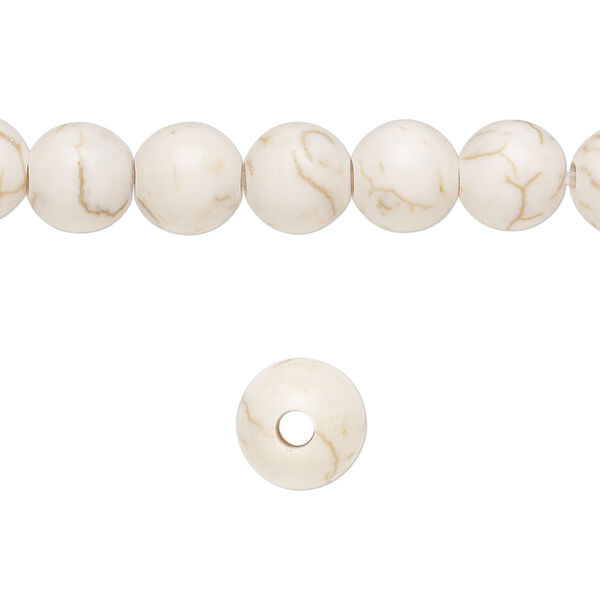 Bead, magnesite (stabilized), white, 8mm round, B grade, Mohs hardness 3-1/2 to 4. Sold per pkg of 10. image number 0