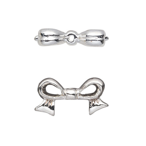 Bead, silver-plated pewter (tin-based alloy), 22x12mm bow, fits 10mm cube bead. Sold per pkg of 2. image number 0