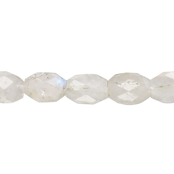 Rainbow moonstone 1pkg1, hand-cut faceted puffed oval bead natural, 13 inch 10x7mm-15x9mm image number 0