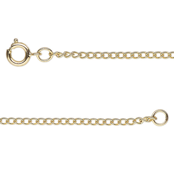 Chain, gold-finished steel, 1.9mm curb, 18 inches with springring clasp. Sold individually. image number 0