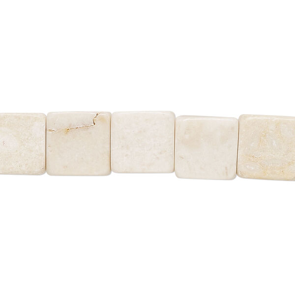 Bead, riverstone (natural / dyed), pkg/15 inches, 9-10mm flat square, C grade, light brown. image number 0