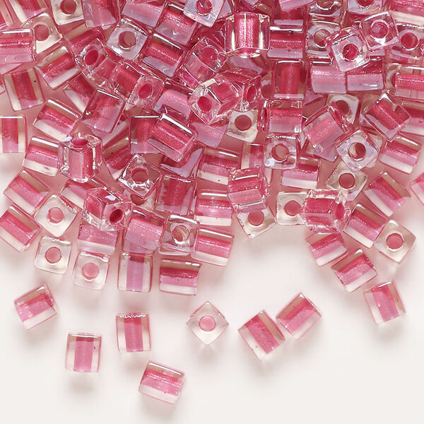 Seed bead, Miyuki 1pkg10g, glass, 3.5-3.7mm square, transparent metallic rose inside dyed color clear (SB-2603) image number 0