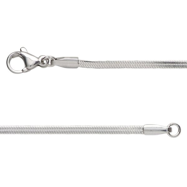 Chain, stainless steel, 1.8mm herringbone, 18 inches with lobster claw clasp Sold per pkg of 2. image number 0