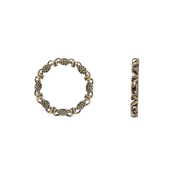 Component, antique brass-plated brass, 16mm open round with beaded and wrapped design, 12mm hole. Sold per pkg of 10. image number 0