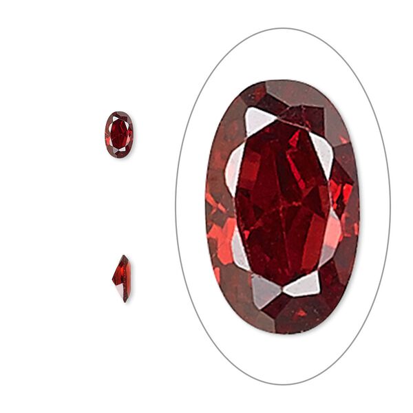 Gem, cubic zirconia, garnet red, 5x3mm faceted oval, Mohs hardness 8-1/2. Sold per pkg of 5. image number 0