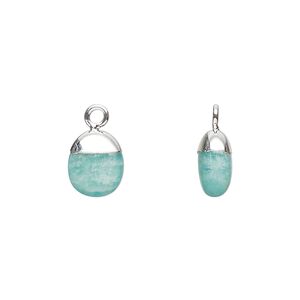 Amazonite / copper / sterling silver 1pkg1, hand-cut silver-plated puff oval drop natural 10x8mm