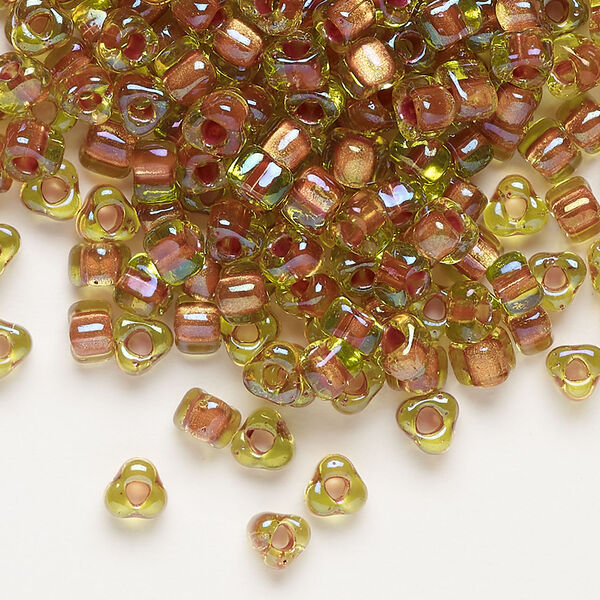 Seed bead, Miyuki 1pkg10g, glass, #5 triangle, transparent copper inside dyed color lime (TR-1818) image number 0