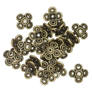 Bead cap, antique brass-finished brass, 15x5mm flower, fits 14-16mm beads. Sold per pkg of 24.