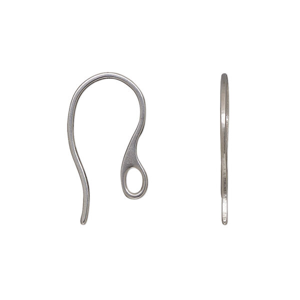 Ear wire, stainless steel, 19mm fishhook with flat wire closed loop, 18 gauge. Sold per pkg of 10 pairs. image number 0