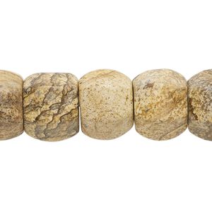 Picture jasper 1pkg1, 6-sided drum bead natural 8 inch 14x12mm