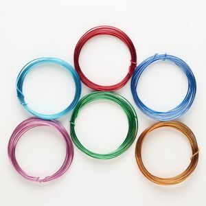 Wire assortment, aluminum, pkg/(6) 9 feet, round, mixed colors, 18 gauge.