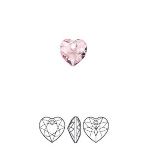 Drop 72pk light rose, Swarovski® 8mm pendant heart cut 6432