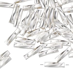 Bead, sterling silver, 6x1.5mm twisted tube. Sold per pkg of 50.