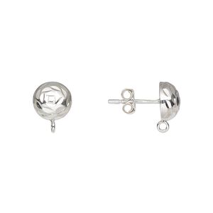Earstud 1pkg2 sterling silver, 8mm diamond-cut half-ball / closed loop / earnuts, 1 pair