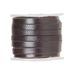 Cord, leather (dyed), brown, 3mm flat. Sold per 5-yard spool.