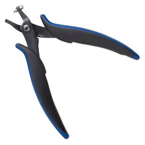 Pliers, hole punch, carbon steel and plastic, black and blue, 5-1/2 inches with 1.8mm round punch. Sold individually.