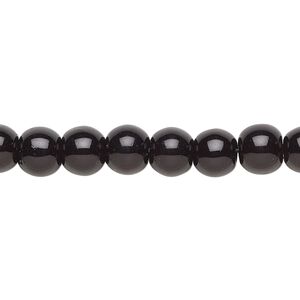 Bead, crystal pearl, black, 8mm round. Sold per pkg of (2) 15-1/2" to 16" strands, approximately 100 beads.