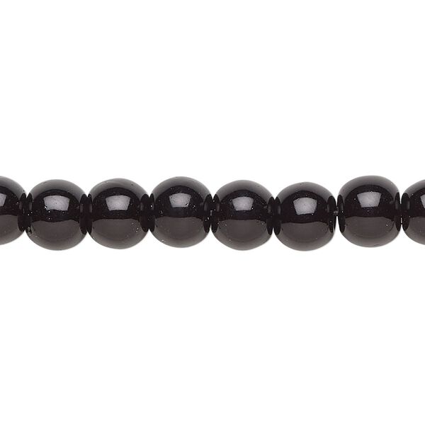 Bead, crystal pearl, black, 8mm round. Sold per pkg of (2) 15-1/2" to 16" strands, approximately 100 beads. image number 0