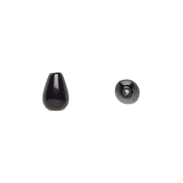 Bead, Czech pressed glass, jet, 9.5x6mm teardrop. Sold per 15-1/2" to 16" strand, approximately 40 beads. image number 0