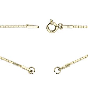 Chain sterling silver 1pkg1 box, 1.1mm necklace component / 3.5mm jump ring / springring clasp, "vermeil" 18.75 inch