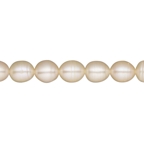 Pearl, cultured freshwater, peach, 7-8mm rice, C grade, Mohs hardness 2-1/2 to 4. Sold per 16-inch strand. image number 0