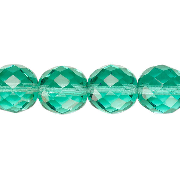 Bead, Czech fire-polished glass, pkg/15-1/2 to 16 inches, 12mm faceted round, transparent light aqua, (60110). image number 0