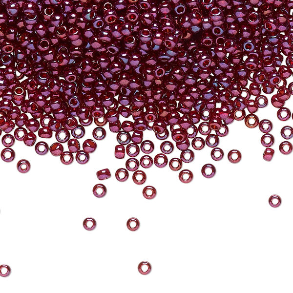 Seed bead, TOHO BEADS®, glass, pkg/7.5g, #11 round, translucent gold luster raspberry (TR-11-332). image number 0