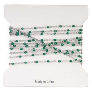 Chain, stainless steel and enamel, green, 1.7mm flat cable with 2mm ball. Sold per pkg of 5 feet.