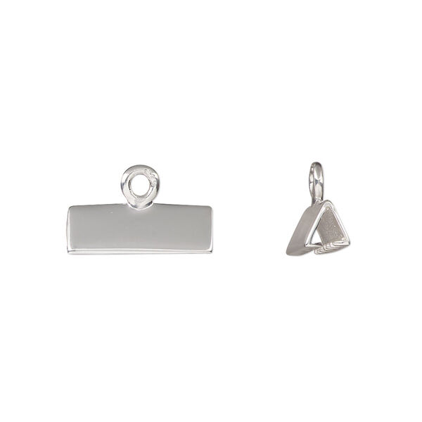 Ribbon crimp end, sterling silver, 15x5mm rectangle. Sold individually. image number 0