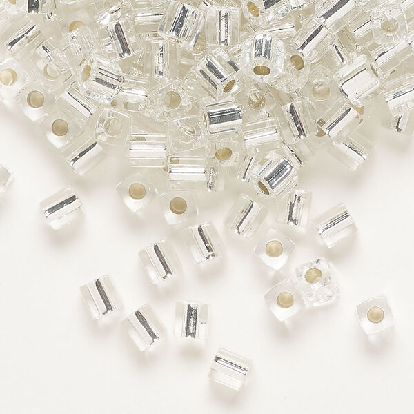Seed bead, Miyuki, glass, pkg/25g, 3.5-3.7mm square, transparent silver-lined clear (SB-1). image number 0