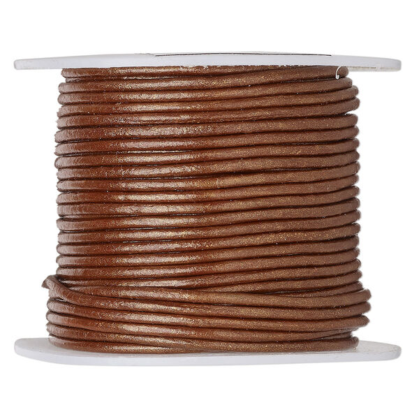 Cord, leather (coated), metallic copper, 1.4-1.6mm round. Sold per 25-yard spool. image number 0