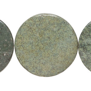 Green jasper 1pkg1, wavy flat round bead natural, 15 inch 30-31mm
